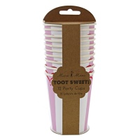 Set of 12 Pink Striped Party Cups By Meri Meri